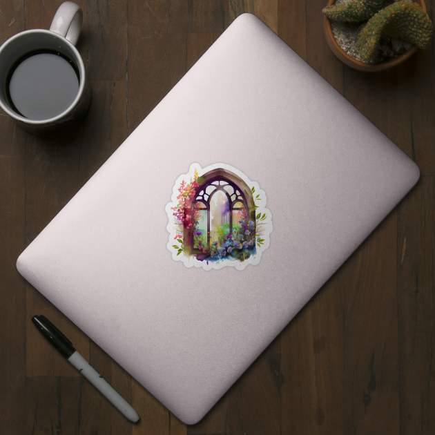 Rainbow Floral Church  Window by Luxinda